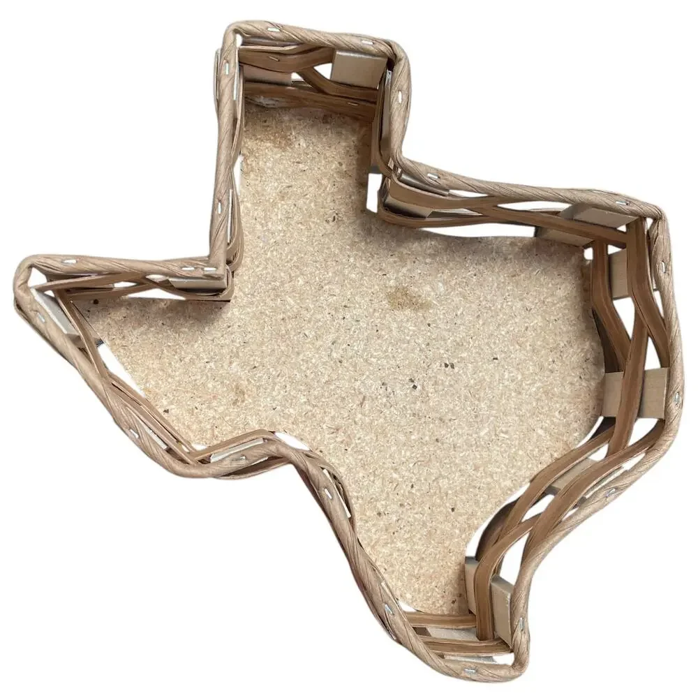Texas Shaped Rattan Basket with Cork Bottom Woven USA State Souvenir Gift READ